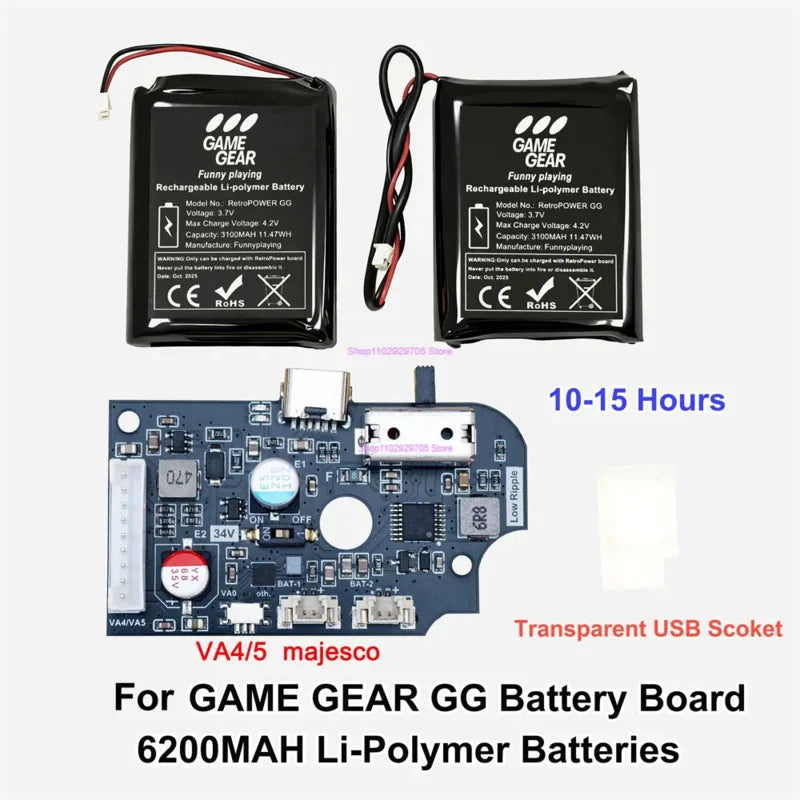6200MAH Li-Polymer Batteries Lithium Battery Power Board Rechargeable Battery For Game Gear GG Gaming Console