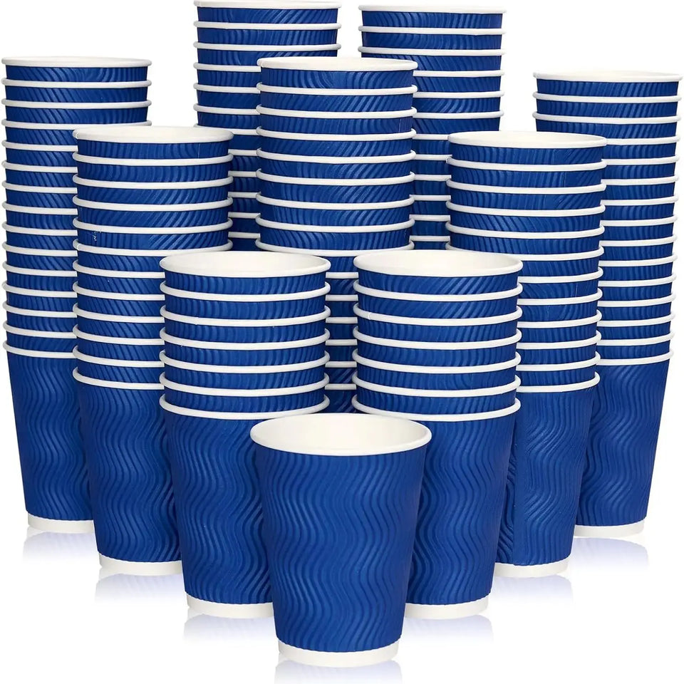 12OZ Coffee Cups Disposable Paper Coffee Cups Insulated Corrugated Kraft Ripple Wall Cup for Hot Beverage or Tea Drink Hot Water