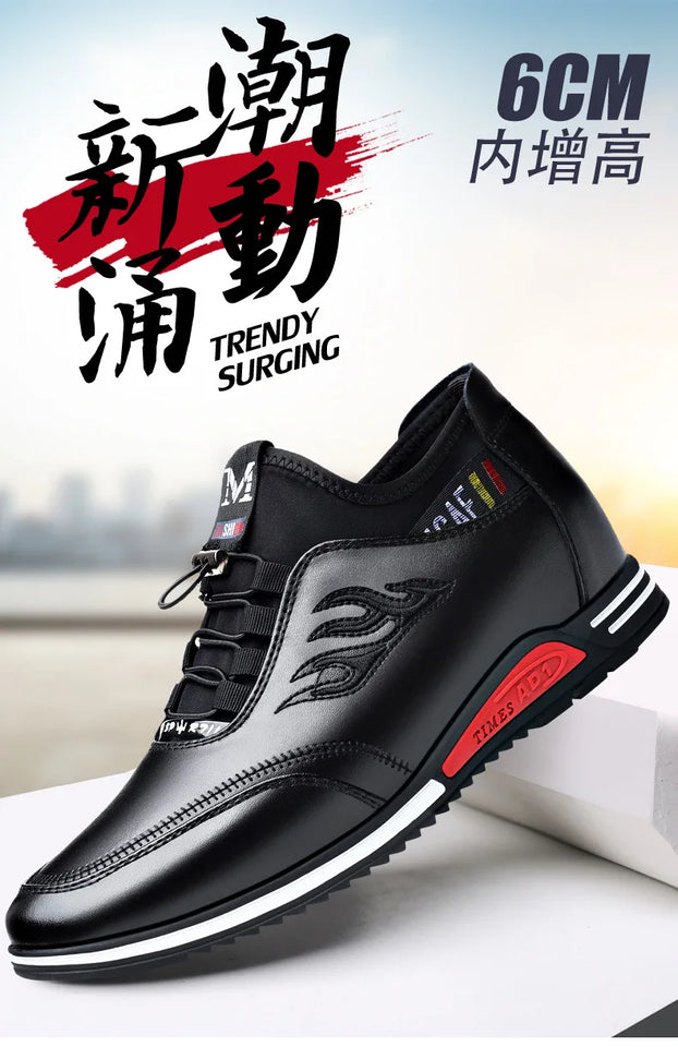 2024 Autumn New Casual Shoes For Men Fashionable Inside Increased High 6cm Lazy Shoes Rubber Shoe Sole Polyamide Leather Shoe