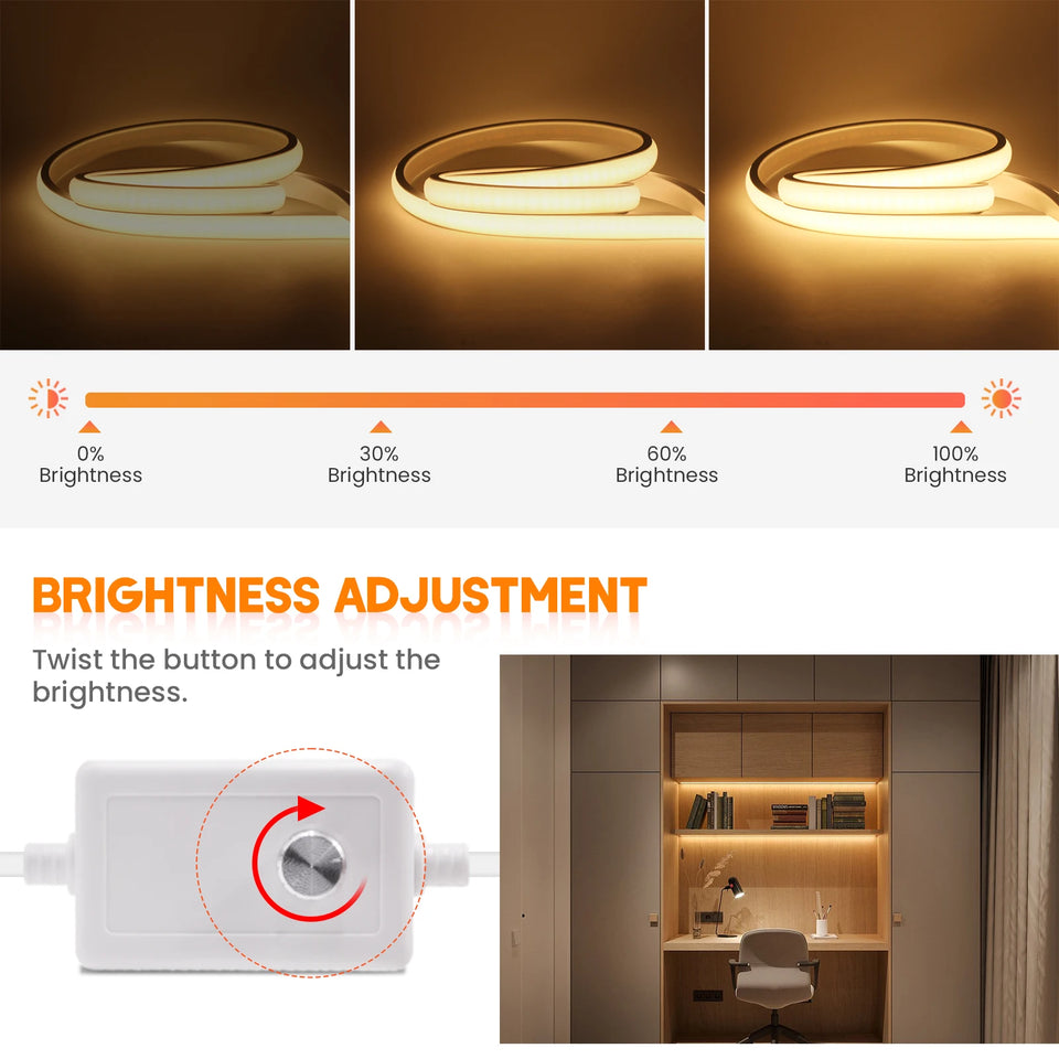 Dimmable COB LED Strip Light 220V Ra90 Waterproof 288LEDs/m Smart LED Neon Strips Flexible Ribbon Remote/Bluetooth/Wifi Control