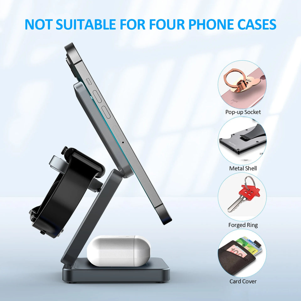 3 In 1 Foldable Magnetic Wireless Charger Stand For iPhone 16 15 14 13 Pro/Max/Plus AirPods 3/2 Station Dock Fast Charger Holder