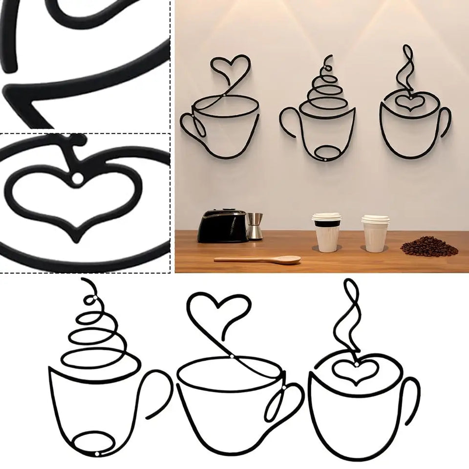 1/3pcs of Creative Coffee Wall Hangings, Coffee Shop Decorations, Interior Wall Decorations, Wall Hanging Iron Paintings