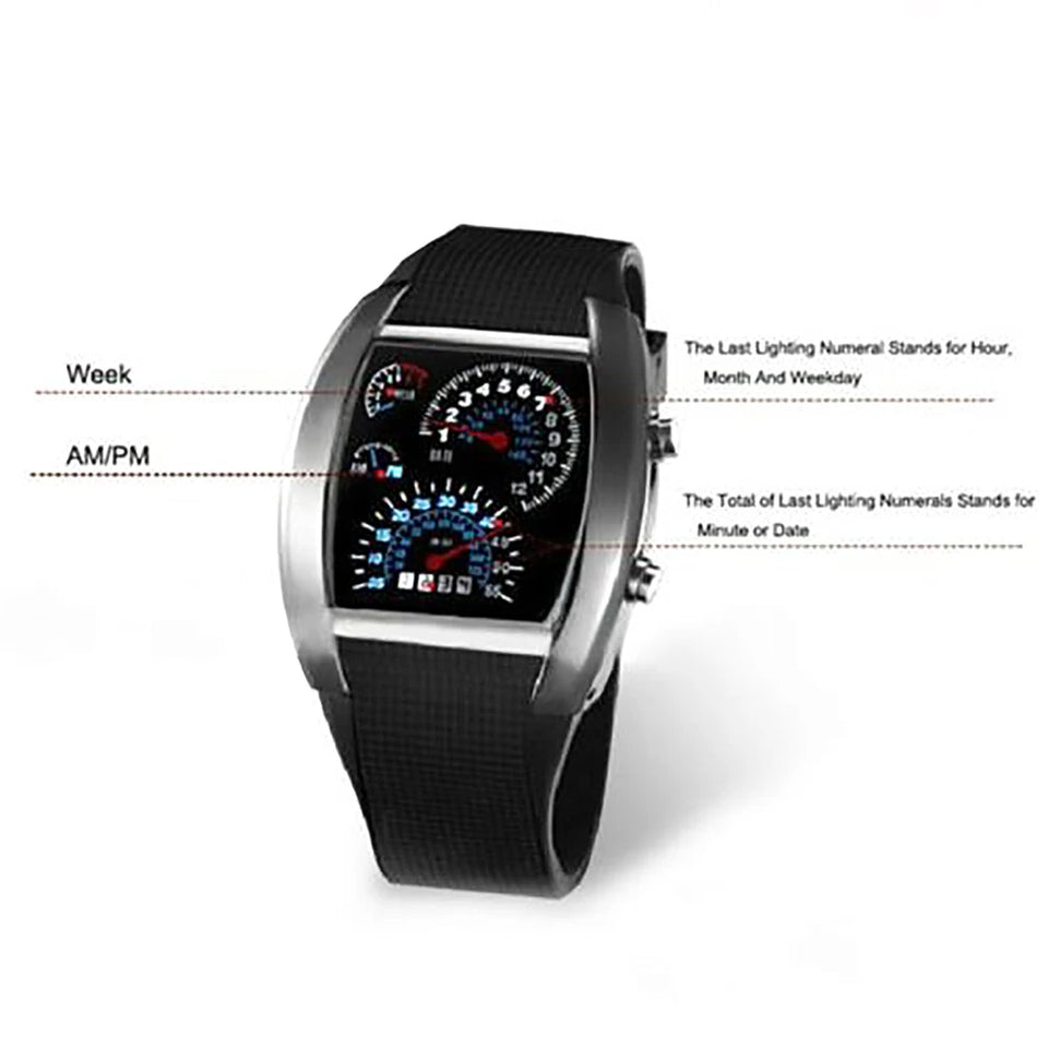 Barrel shaped Men's watch Fashion Sport LED Dashboard Pattern Dial Digital Wrist Watch Gift Digital LED Sports Watch Gifts Mens