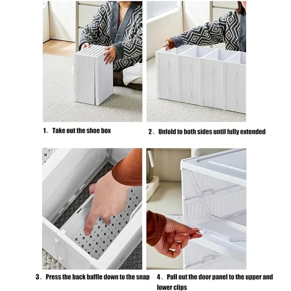 Home Household Home Closet Shoe Cabinet Use 3 Layers Foldable Transparent Stackable Dustproof Box