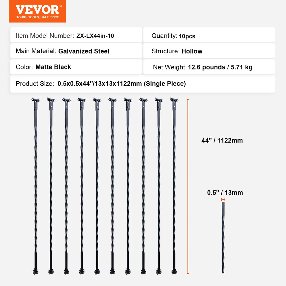SucceBuy Staircase Metal Balusters Galvanized Decorative Banister Spindles with Hollow Baskets Spiral Stair with Shoes Screws