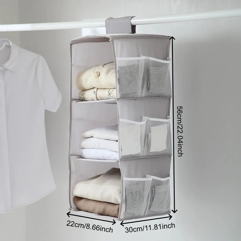 Hanging Closet Organizer and Storage, Easy Mount Foldable Hanging Closet Wardrobe Storage Shelves, Clothes Handbag Shoes
