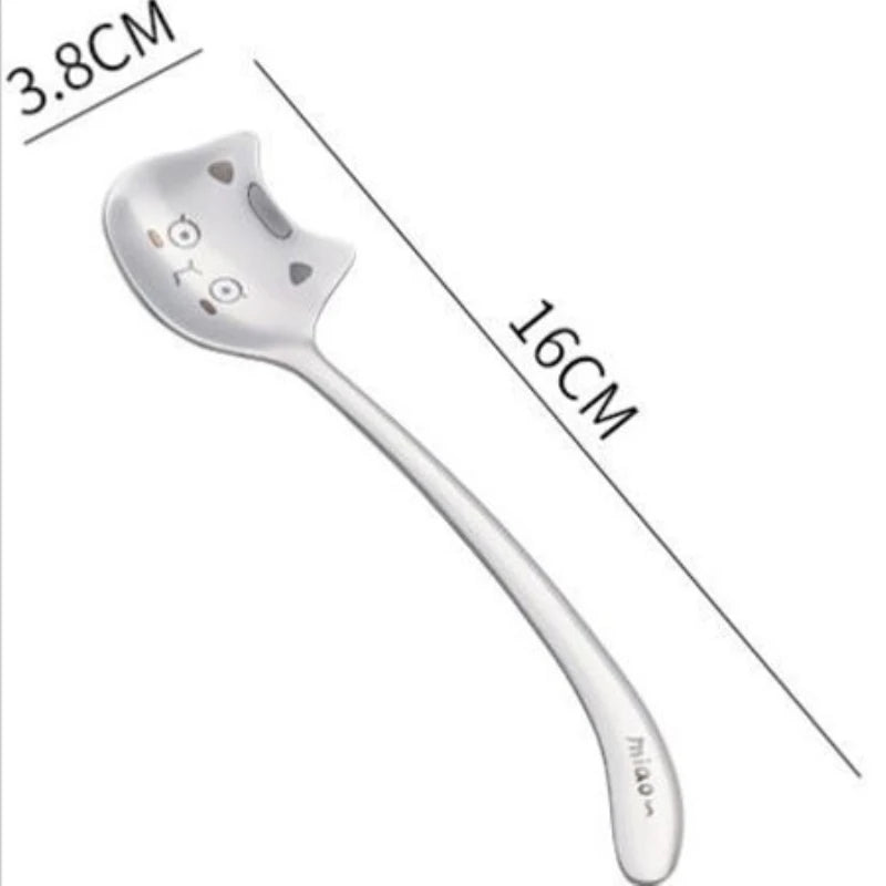 1PCS Cute Cat Coffee Spoon 304 Stainless Steel Cat Spoon Teaspoon Long Handle Flatware Gift Tableware Coffee Accessories