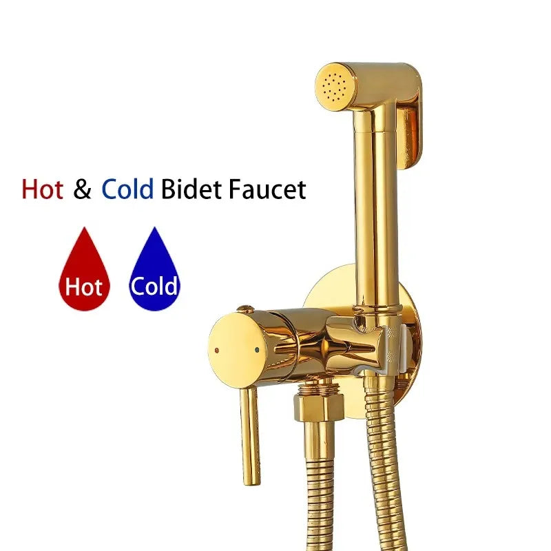 ULA Brass Bidet Faucet Black Toilet Faucet Handheld Toilet Bidet Sprayer Set Hygienic Shower Hot Cold Water Mixer Shower Head