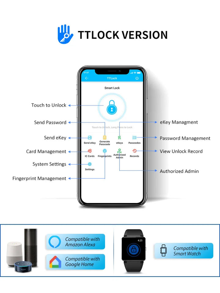 TTLock APP Waterproof Fingerprint Password Smart Lock For Outdoor Pull Push Sliding Aluminum Door 2885/ 3585/ 4585 /6085 Mortise