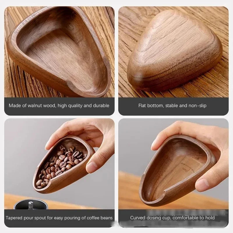 Wooden Coffee Bean Bowl Solid Wood Coffee Bean Measuring Container Espresso Dosing Cup Tea Leaf Display Tray Coffee Accessories