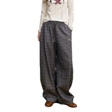 ELFSACK 2025 Winter New Arrivals Casual Loose Embroidered Plaid Long Pants For Woman
