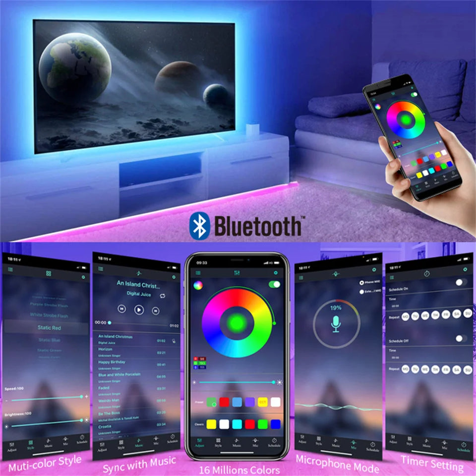 RGB 5050 LED Strip Lights Remote App Control TV Backlight Flexible Ribbon Tape USB 5V Led Light for PC Gaming Room Decoration