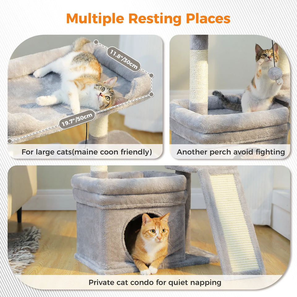 Small Cat Tree for Indoor Cat Tower with Sisal Scratching Post and Pad Wide Top Perch Large Cat Condo Cat Scratchers Cat Toys