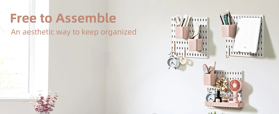 Deli Pink 4pcs Pegboard Combination Kits, Easy Storge, Free & Easy to Assemble, Two Installation Methods