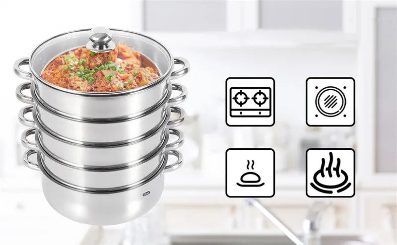 5 Tier Stainless Steel Steam Cooker Steamer Food Vegetable Pot Kitchen 26CM/28CM/30CM