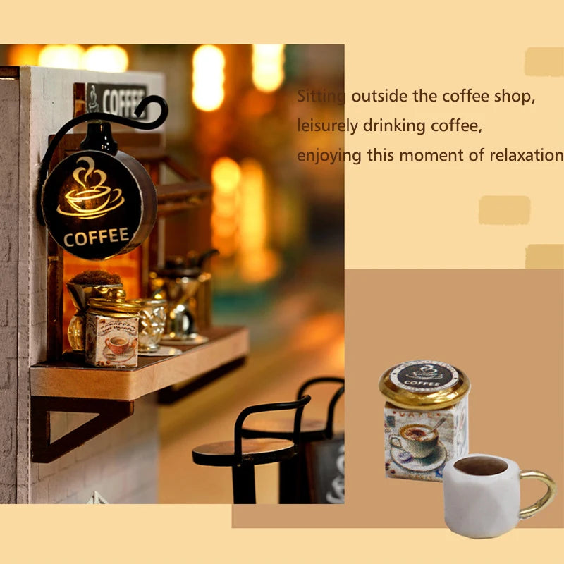 Coffee Shop Wooden Mini Doll House DIY Small House Kit Making And Assembling Room Models Toys For Kid Birthday Gifts Dollhouse