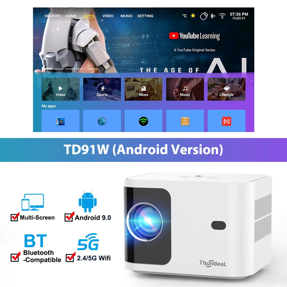 ThundeaL HD Mini Projector TD80 Pro Full HD 1080P 4K Video WIFI Android Portable Projector TD80Pro Home Theater Cinema PK TD80W