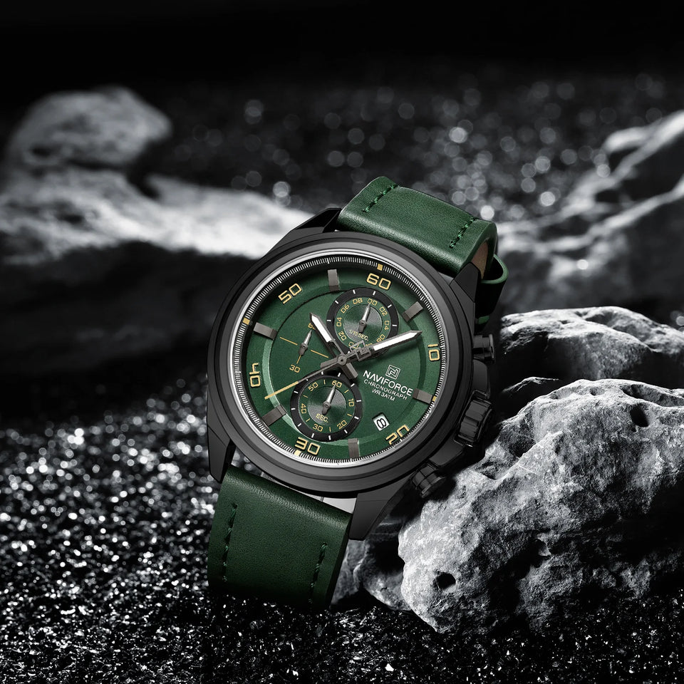 NAVIFORCE Waterproof Watches for Men Original Brand Luxury Leather Men's Quartz Wristwatch Fashion Military Chronograph Male