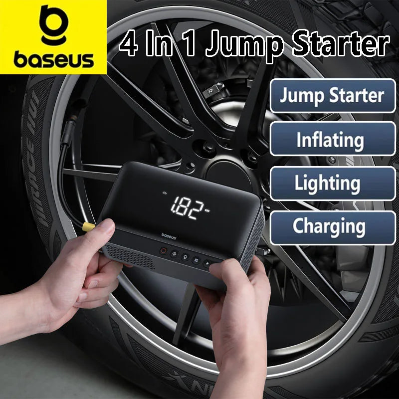 Baseus 4 In 1 Car Jump Starter with LED Lighting 600A Portable Car Battery Charger Power Bank Tire Inflator Pump Air Compressor