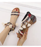 Summer New Women's Sandals Rome Bohemian Flow Su Flat Heel Soft Bottom Comfortable Anti slip Outerwear Tourist Vacation