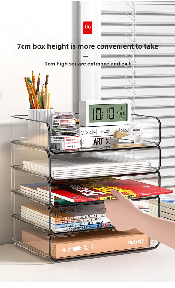 Desk Letter Tray Set, A4 Size Clear PET Stackable Document Organizer Office Desktop File Paper Holder Book Storage Rack.