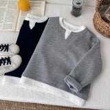 Boys' Casual Loose Cotton Long Sleeve Sweatshirt Grid Pullover Shirt 6-14 Years Spring Autumn Fashion Fake 2 Piece Top for Kids