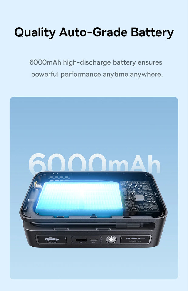 Baseus 4 In 1 Car Jump Starter with LED Lighting 600A Portable Car Battery Charger Power Bank Tire Inflator Pump Air Compressor