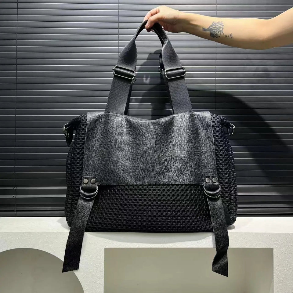 Ladies' fashionable retro mesh tote bag with large capacity and personalized splicing, single shoulder diagonal cross bag