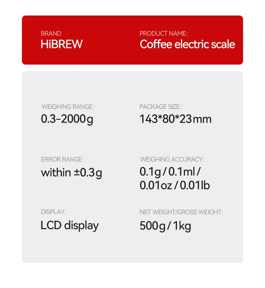HiBREW 3000g/0.1g Digital Coffee Bean Electronic Scale with Auto Timer LED Screen High Precision Pour Over Coffee Easy to Carry