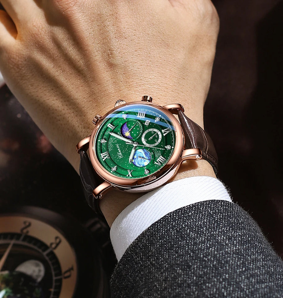 CHENXI Watches Luxury Men Waterproof Star Luminous Watch For Man High Quality Quartz Chronograph Leather Wristwatches Clock Male