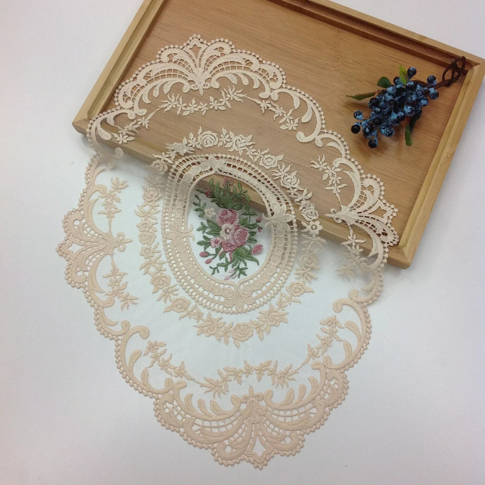 New Oval Lace Embroidery Table Place Mat Ins Christmas Pads Cloth Placemat Cup Coffee Tea Coaster Doily Kitchen Table Decoration