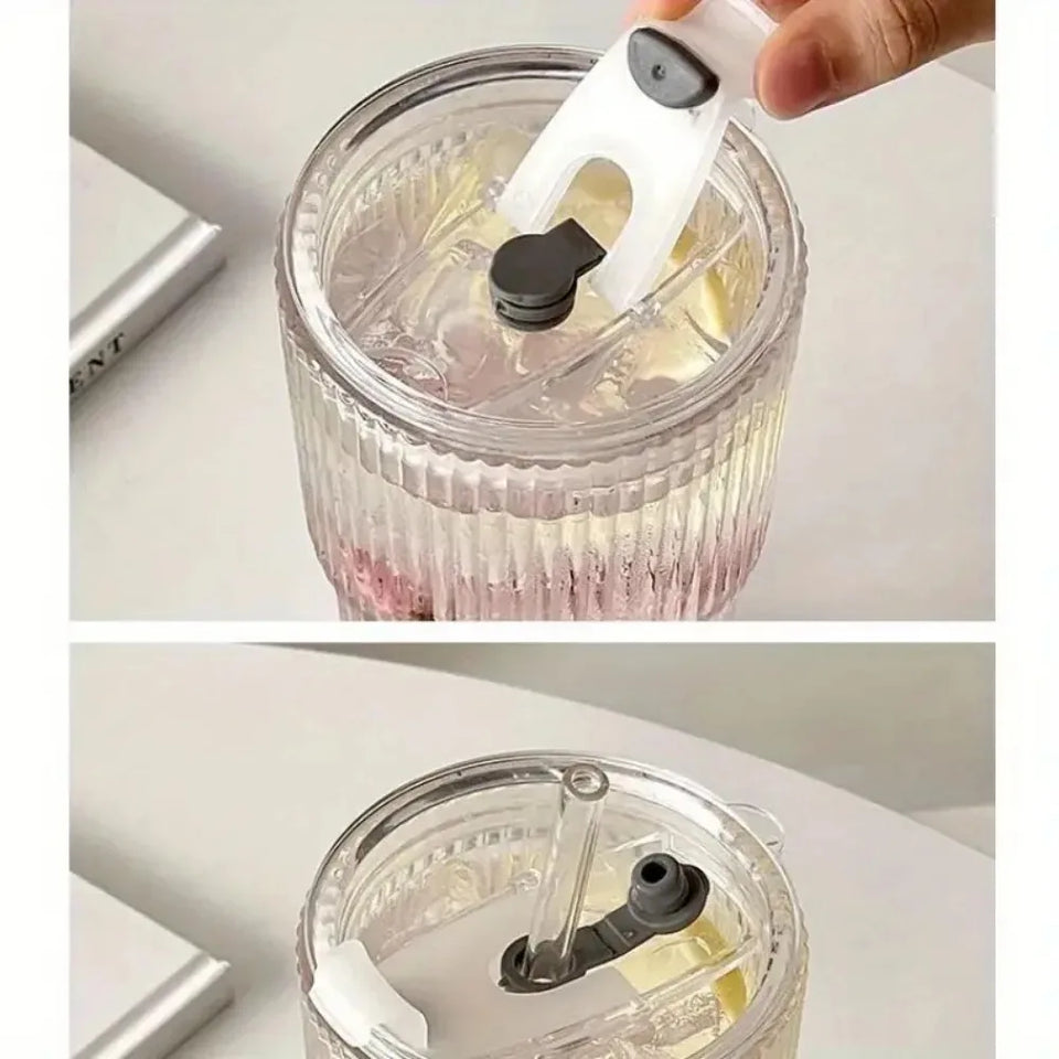 400/600ML Stripe Glass Coffee Cup With Lid and Without Cover Straw Transparent Drinking Glasses for Juice Iced Coffee Mugs