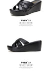 High quality summer leather wedge sandals for women 6cm mid heel new 2025 size 32 33 42 43 platform open toe elegant shoe black