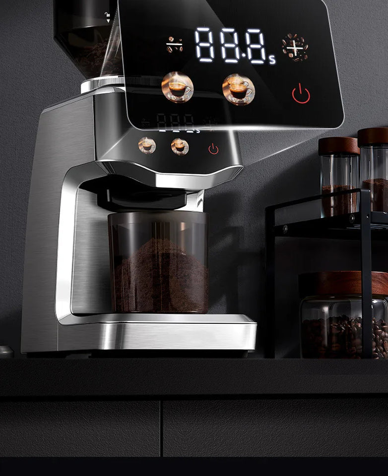 Touchscreen Electric Coffee Grinder - Automatic Commercial & Home Use, Stainless Steel Burr Mill with Dose Control, LCD Display