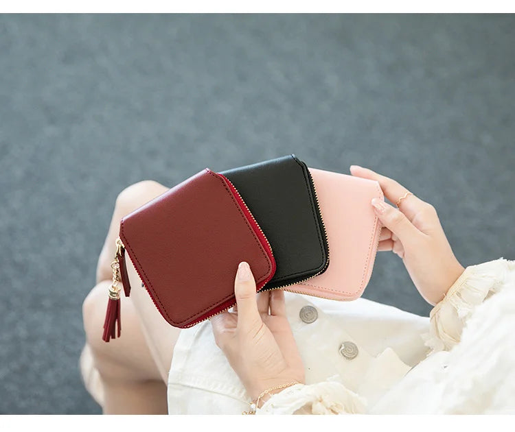 Women's Fringe Square Zipper Purse, Short Money Clip, All Simple Card Bag, Multi-functional Fashion Purse, New, 2024