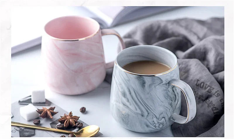 Nordic Ins Style Ceramic Mug Marbled  Gold Rim Coffee Cup Oatmeal Breakfast Cup Valentine's Day present Couple water cups