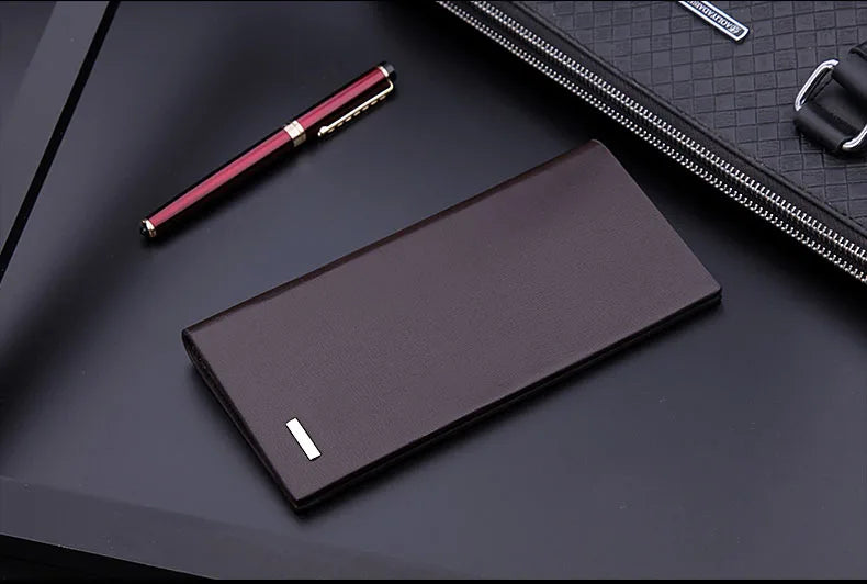 Men's PU Leather Long Clutch, Thin Business Card Holder, Men's Wallet, Brown, Black, Coffee, Pocket Coin Purse, Fashion 2024