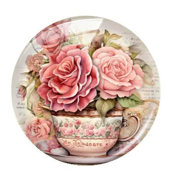 Handmade Teacup Coffee Cup Flower Photo Glass Cabochon Flatback Demo Flat Back Cameo For Diy Jewelry Making Supplies Accessories