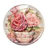 Handmade Teacup Coffee Cup Flower Photo Glass Cabochon Flatback Demo Flat Back Cameo For Diy Jewelry Making Supplies Accessories