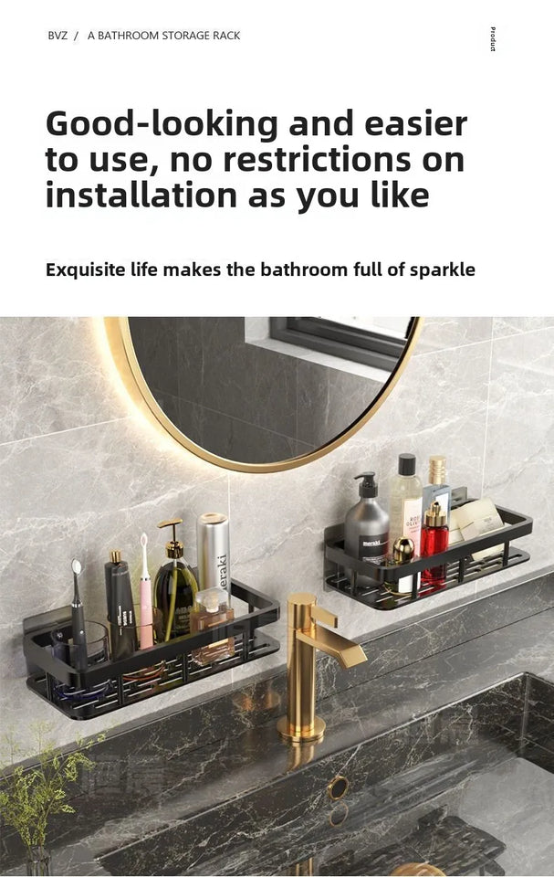 Rustproof Aluminum Bathroom Shelf – No-Drill Over-Tub or Corner Storage for Toiletries & Shower Essentials