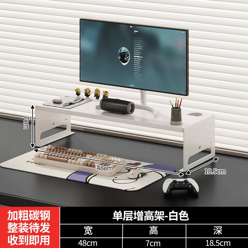 Carbon Steel Monitor Stand with Drawer Desktop Riser Shelf for Computer Office Desk Organizer Ergonomic Workspace Solution