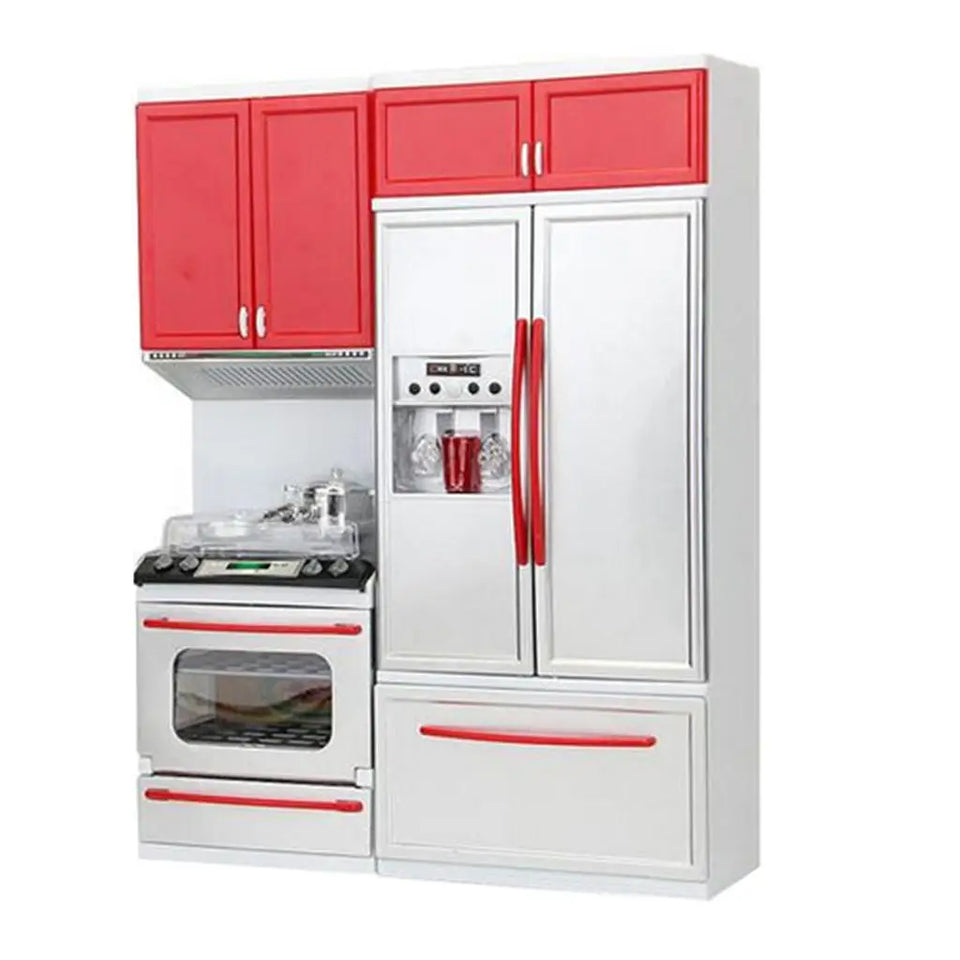 Pretend Play Toy Kitchen, Plastic Play Kitchen with Lights & Sounds, Cookware Pretend Cooking Food Set Toddler Gift Toy