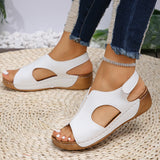 Summer Sandals for Women  Wedge Heel Platform Shoes Synthetic Leather Peep Toe Hook Loop Casual Beach Walking Ladies Footwear