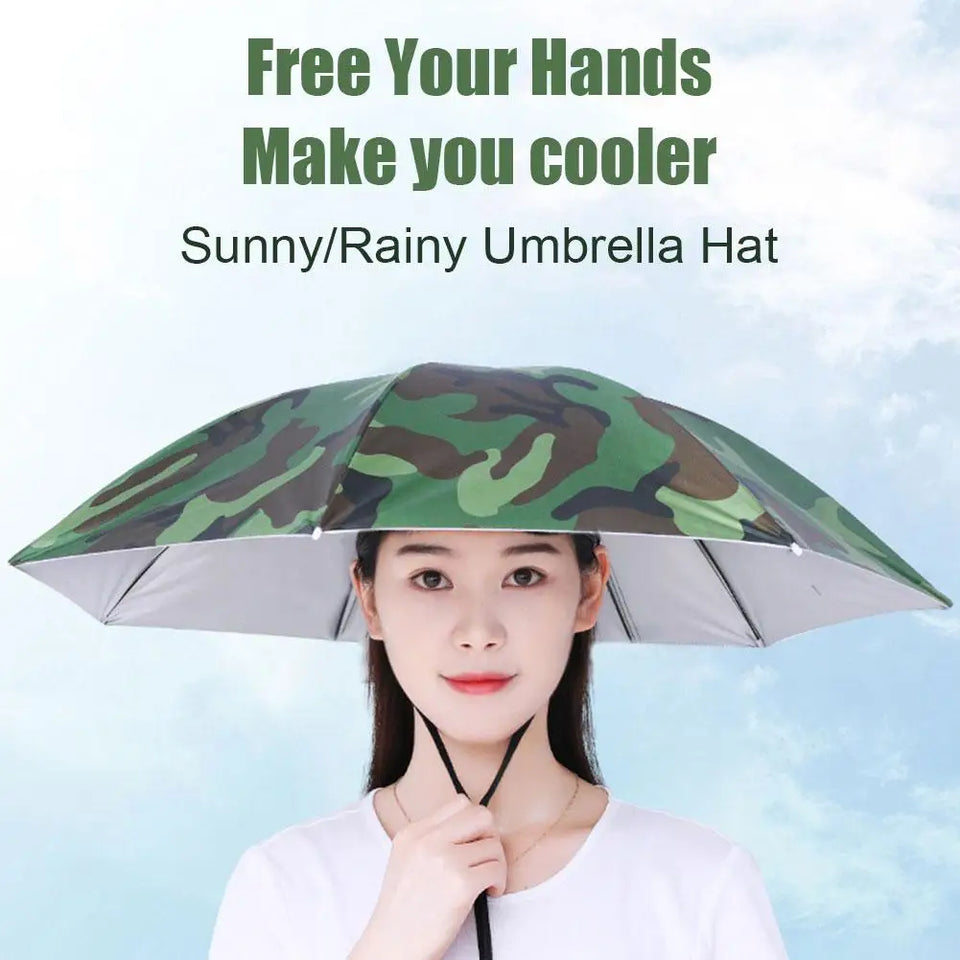 Hands-Free Umbrella Hat For Fishing Sun Protection Head-Mounted Sunshade For Outdoor Gardening Hiking Foldable Rain Cap