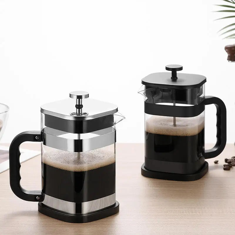 1000ml Square-shaped French Press Pot Durable Glass Coffee Machine with Stainless Steel Fine Mesh Filter Household Tea Kettle