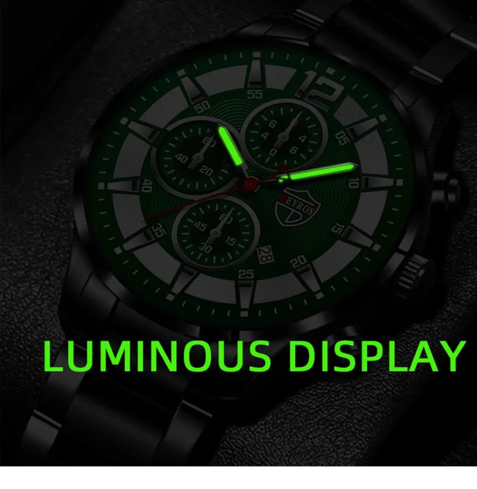 Fashion Men Stainless Steel Watch Luxury Calendar Quartz Wrist Watch Mens Business Watches for Man Luminous Clock