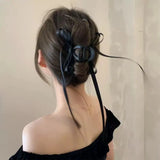 Fashion Black Bow Ribbon Hair Claw Clips Women Temperament Elegant Hairpin Princess Headdress Grab Clip Girls Hair Accessories