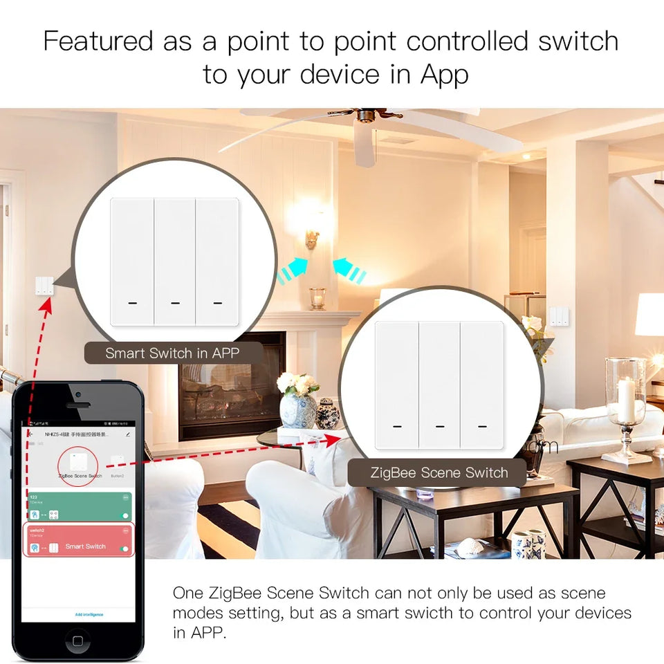 MOES Tuya ZigBee Wireless 9 Scene Switch Push Button Battery Powered Transmitter Smart Life App Automation 1/2/3 Gang
