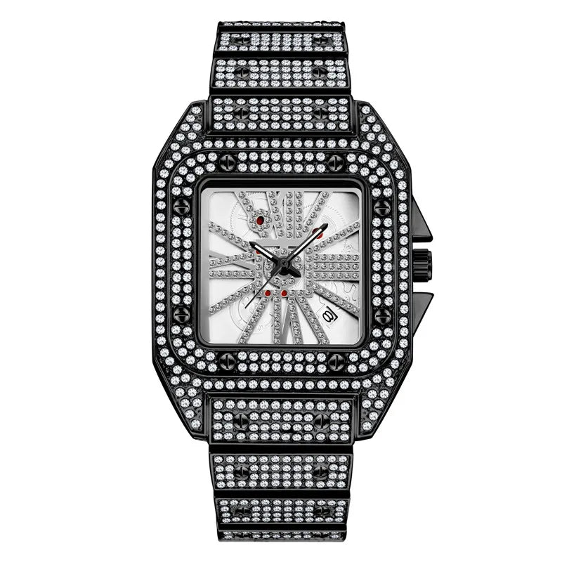 Unique Cool Brand Designer Watches For Men Hip Hop Diamond Fashion Alloy Band Date Golden Quartz Watch Montres de Marque de Luxe
