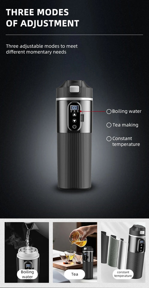 E-ACE 12/24V Car Heat Mug 500ML Car Kettle Stainless Steel Heating Travel Cup Dry burn Protection Coffee Tea Instant Noodles